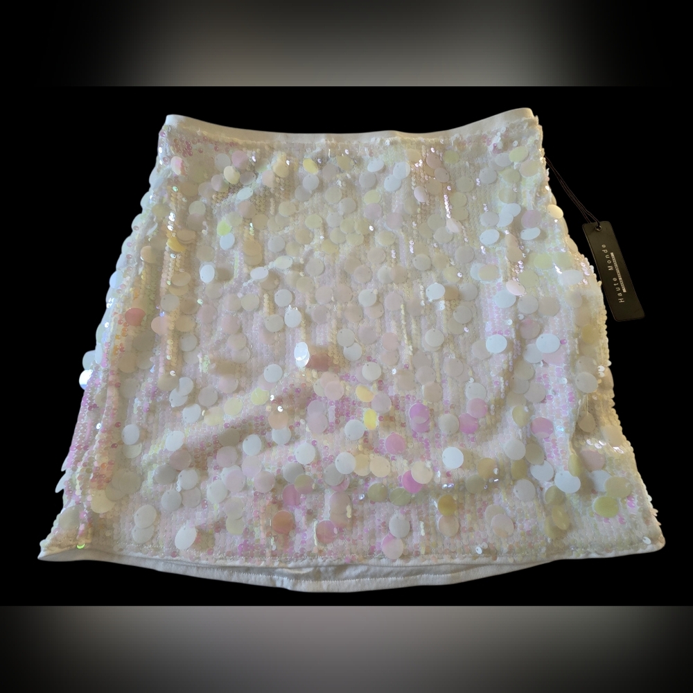 Haute Monde White Iridescent Sequin Mini Skirt Juniors Size XL